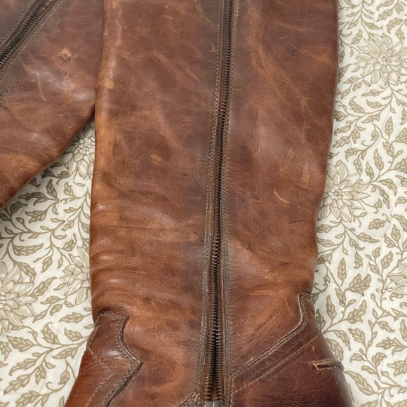 Frye Cece Tall Wedge Brown Distressed Leather Wedge Boots - Size 10 - Picture 4 of 7